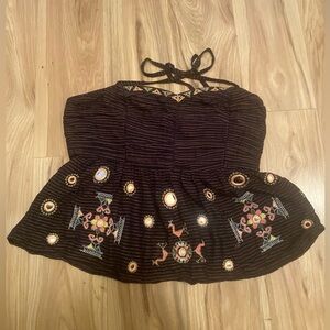 Free People Sweet Safari Embroidered Halter Top  Size Medium